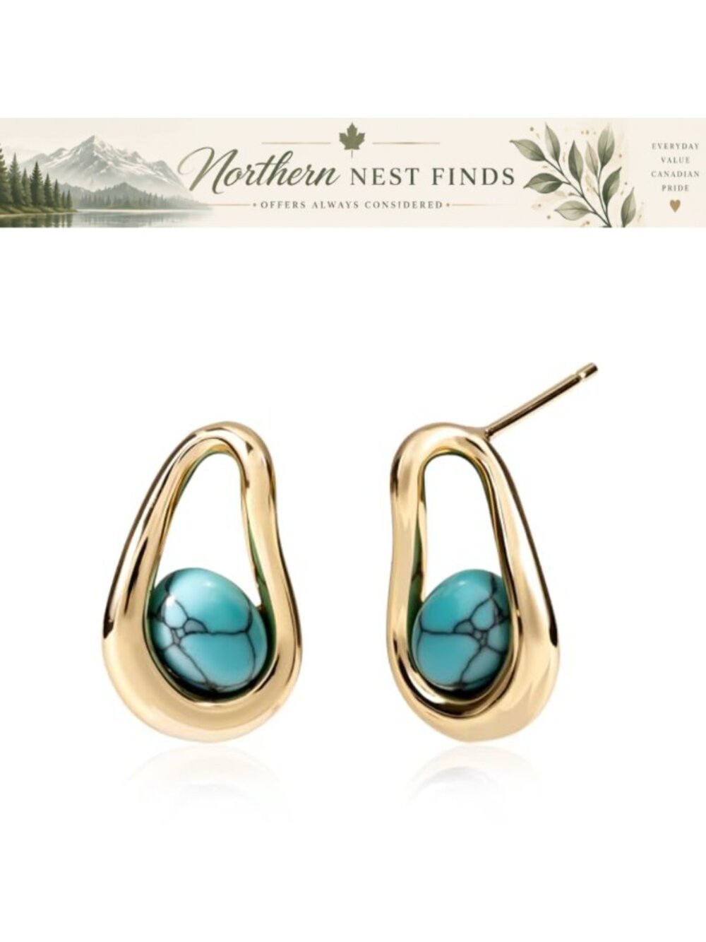 14K Gold Plated Turquoise Stud Earrings Teardrop Western